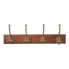 French Vintage Gilt-Brass and Oak Coat Rack