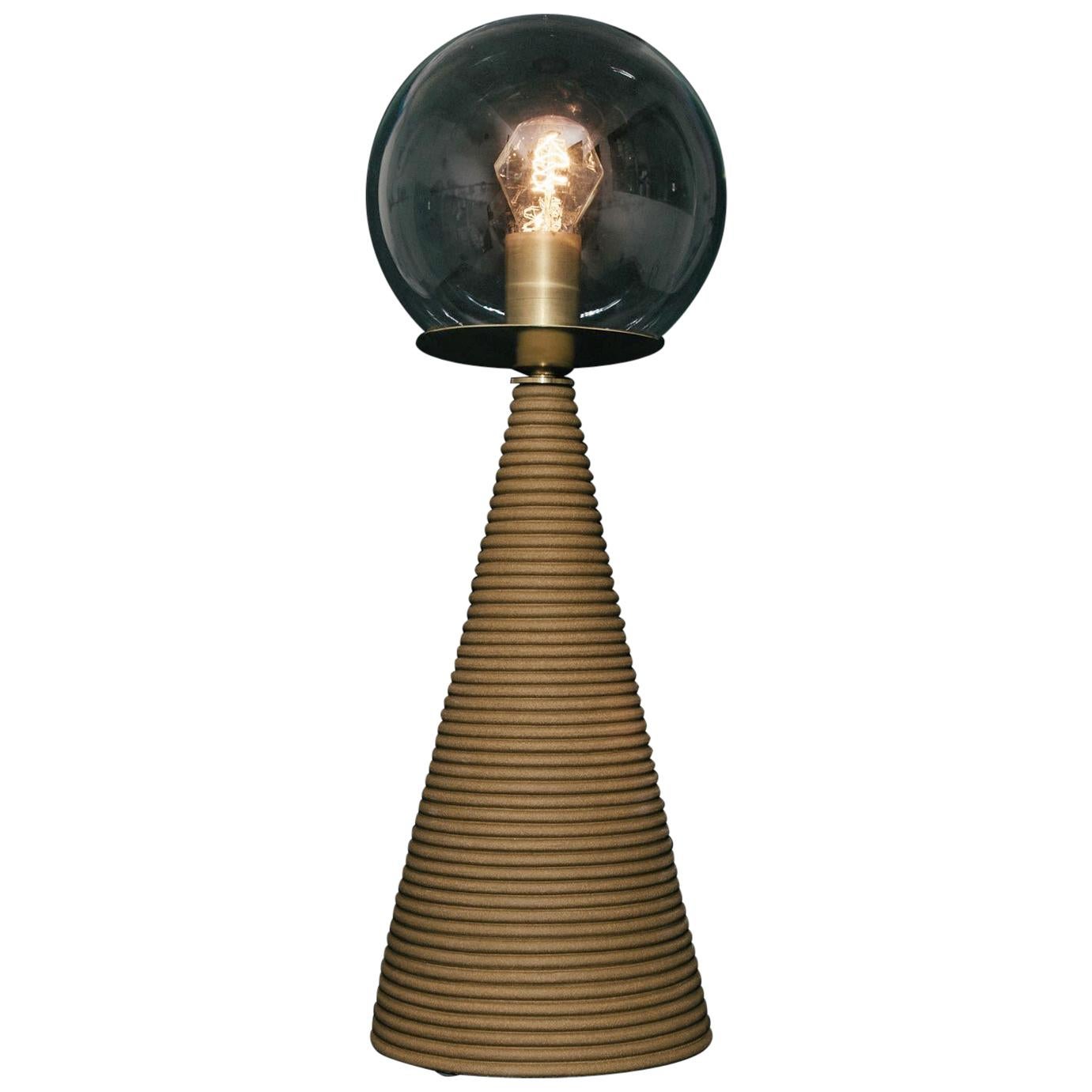Stunning Hand Built Stoneware Table Lamp with Brass Accent For Sale