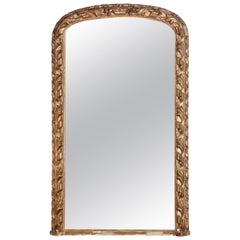 Antique French Hand Carved Gilt Louis Philippe Mirror with Ribbon & Leaf Detail