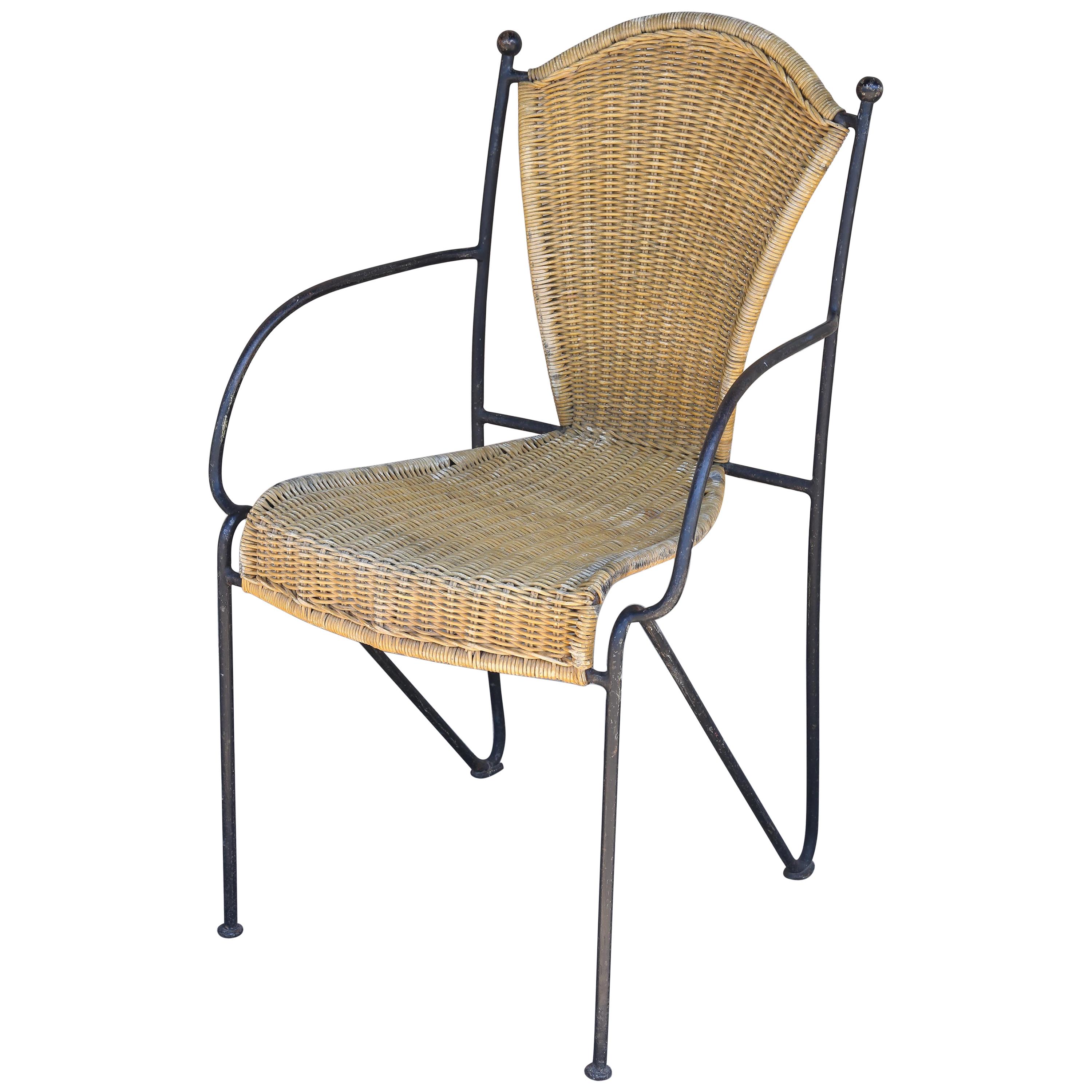Set of Four Iron and Wicker Outdoor Armchairs Found in France, circa 1920