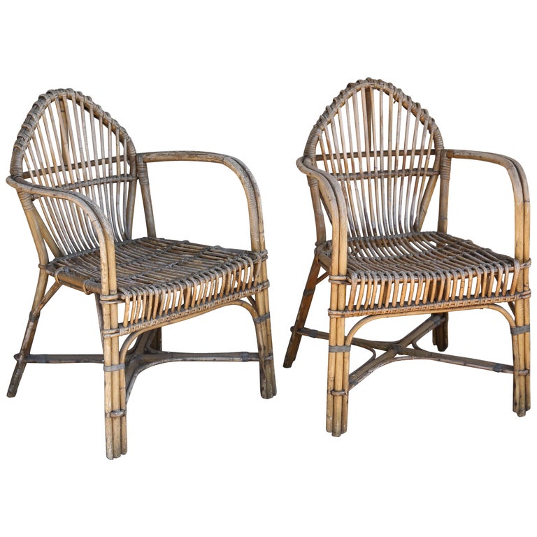 Pair of Antique French Rattan Armchairs For Sale at 1stdibs