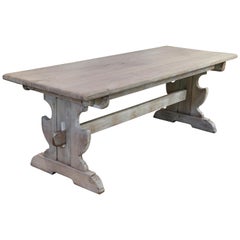 Antique Belgian Oak Trestle Dining Table in Greige Wash