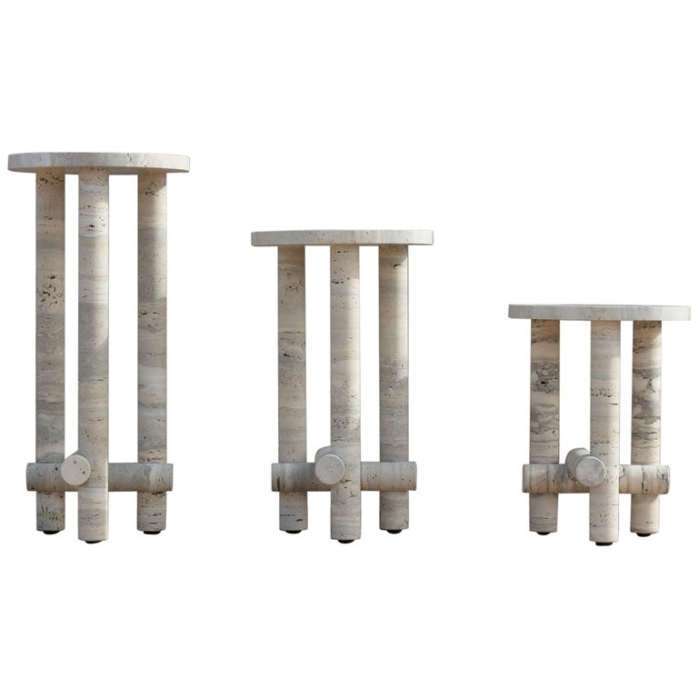 Ensemble of Travertine Side Tables by Clément Brazille