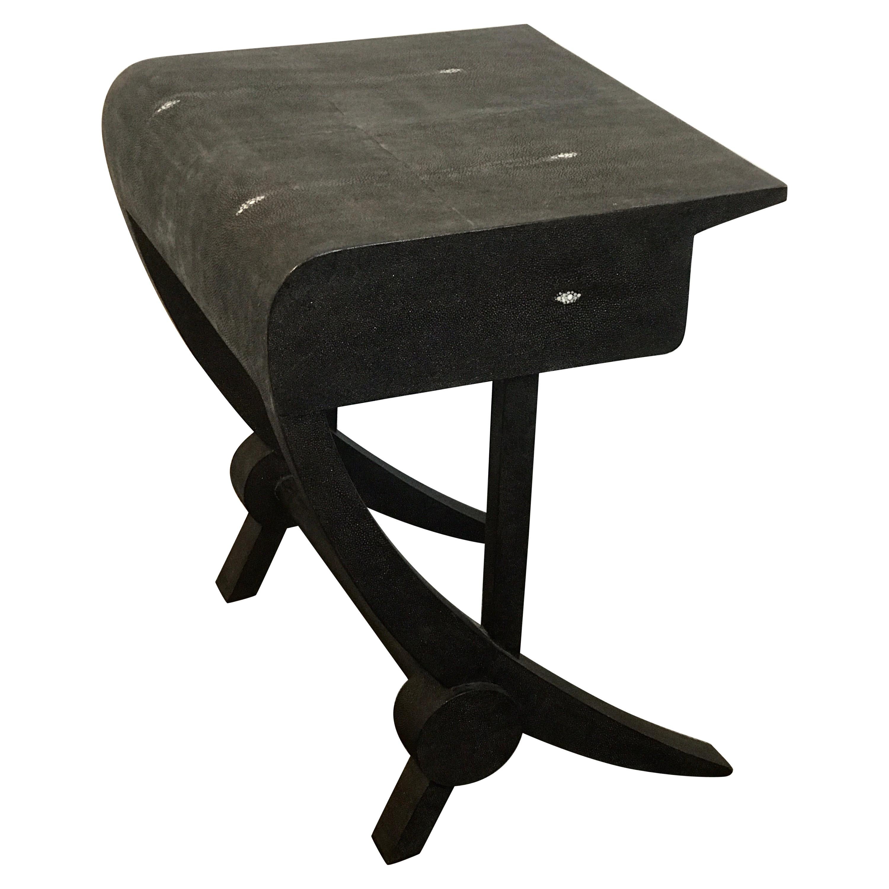Stunning Modern Black and White Shagreen Cantilever End Table by R&Y Augousti