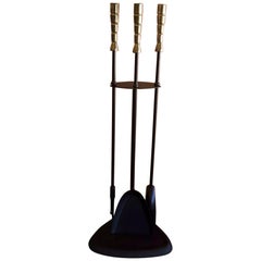 Modernist Set of Fire Place Tools in Iron and Brass