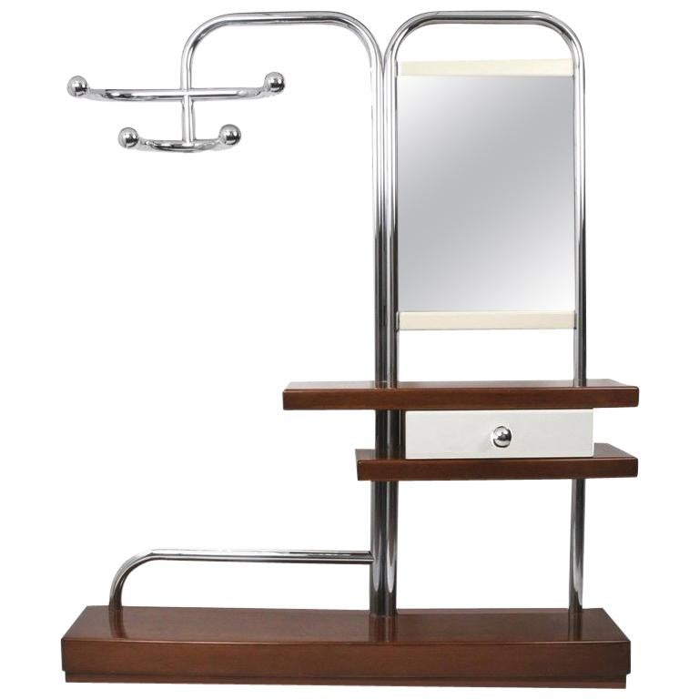 Entrance Clothes Hangers Console Whit Mirror, Chrome, Bauhaus Style, Italy 1960s