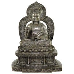 Chinese Silver over Bronze Seated Medicine Buddha with Halo