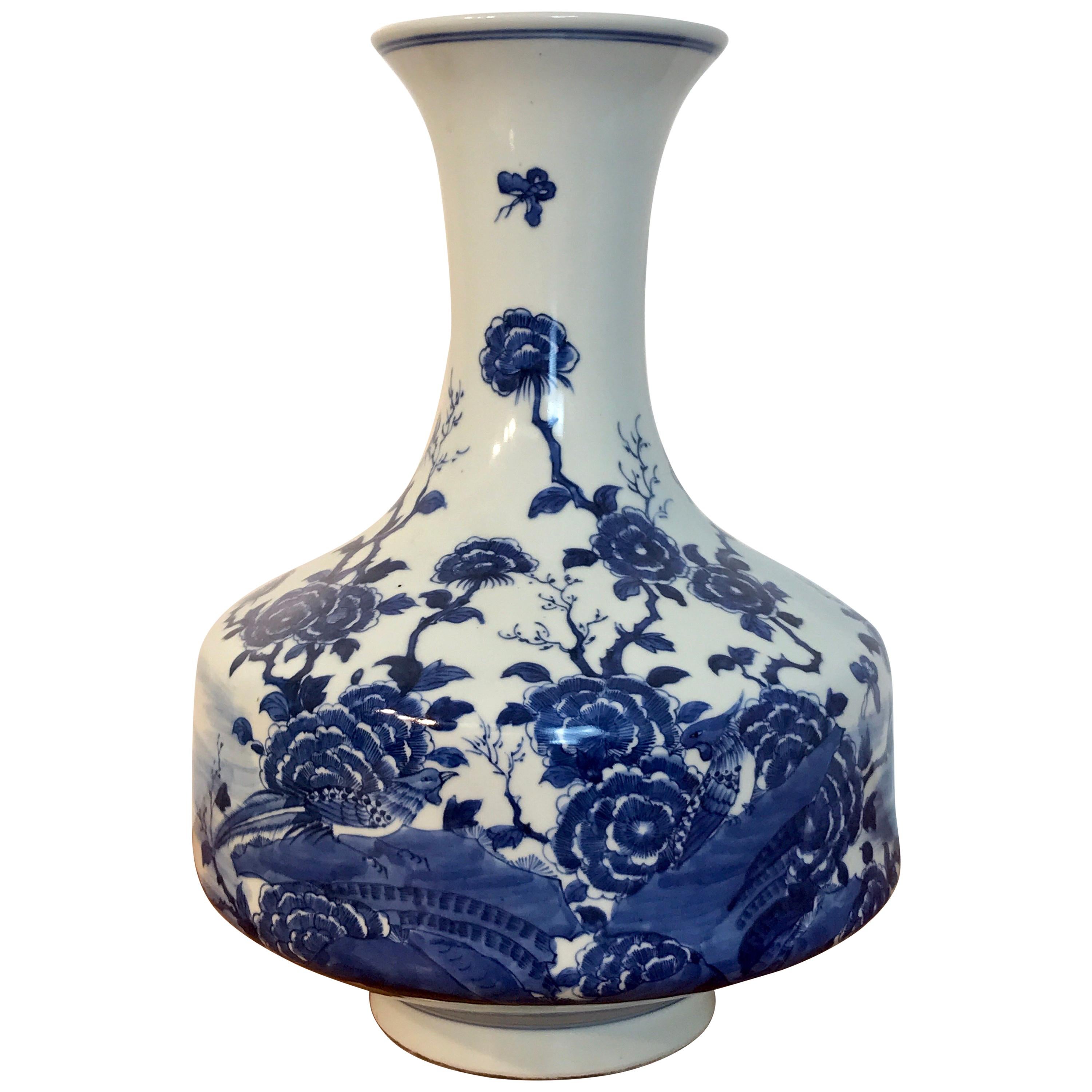 Chinese Export Blue and White Long Neck Vase