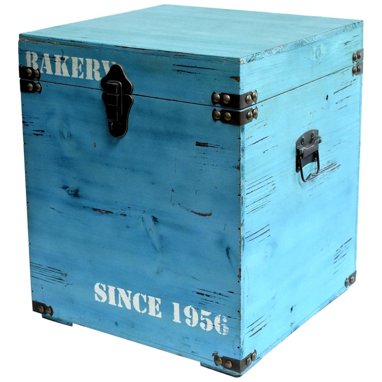 Blue Wooden Cube Box Side Table Bakery Print New For Sale At 1stdibs