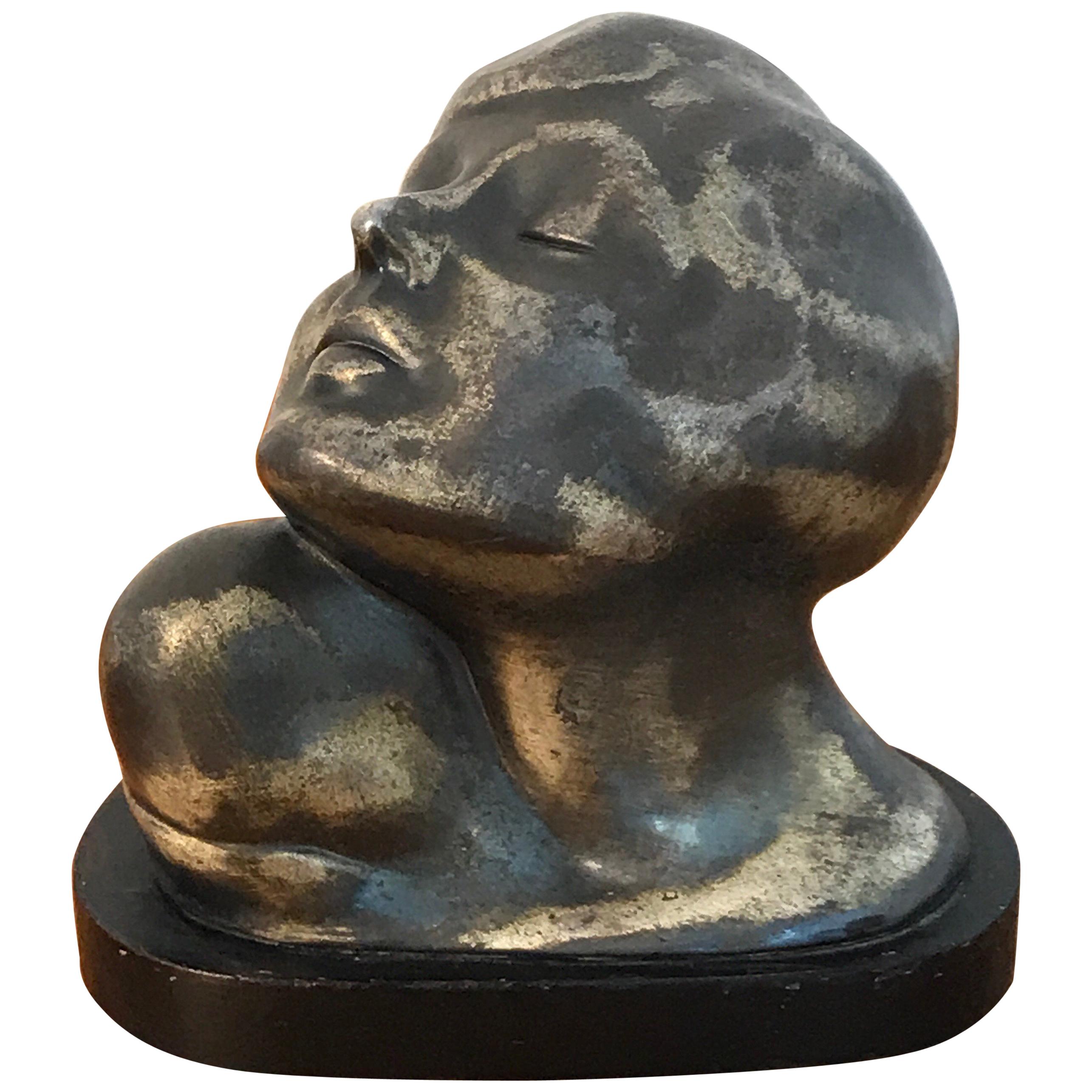 Art Deco Zinc Flapper Portrait Bust For Sale