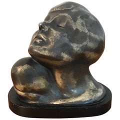 Busto Retrato de Flapper Art Decó de Zinc