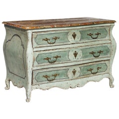 Louis XV Green Painted Bombe Three-Drawer Commode, French, Decorative, Green
