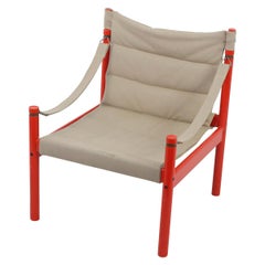 Scandinavian Safari Chair with Red Hi Gloss Wood Painted Frame