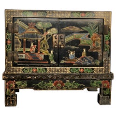 Chinese Hand Painted Small Cabinet, Chest on Stand, 20th Century ON SALE 