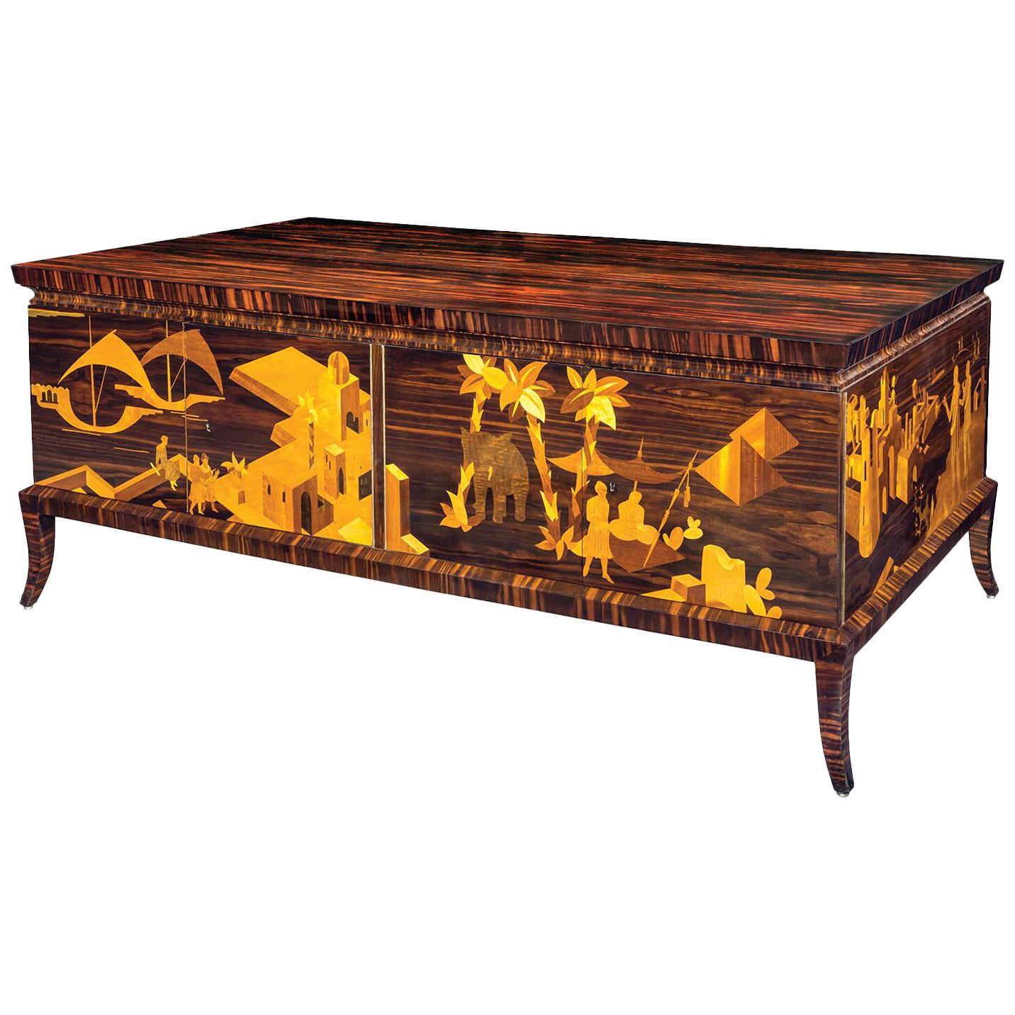 Magnificent Art Deco Palisander and Satinwood Marquetry Desk, Belgian, 1930 For Sale