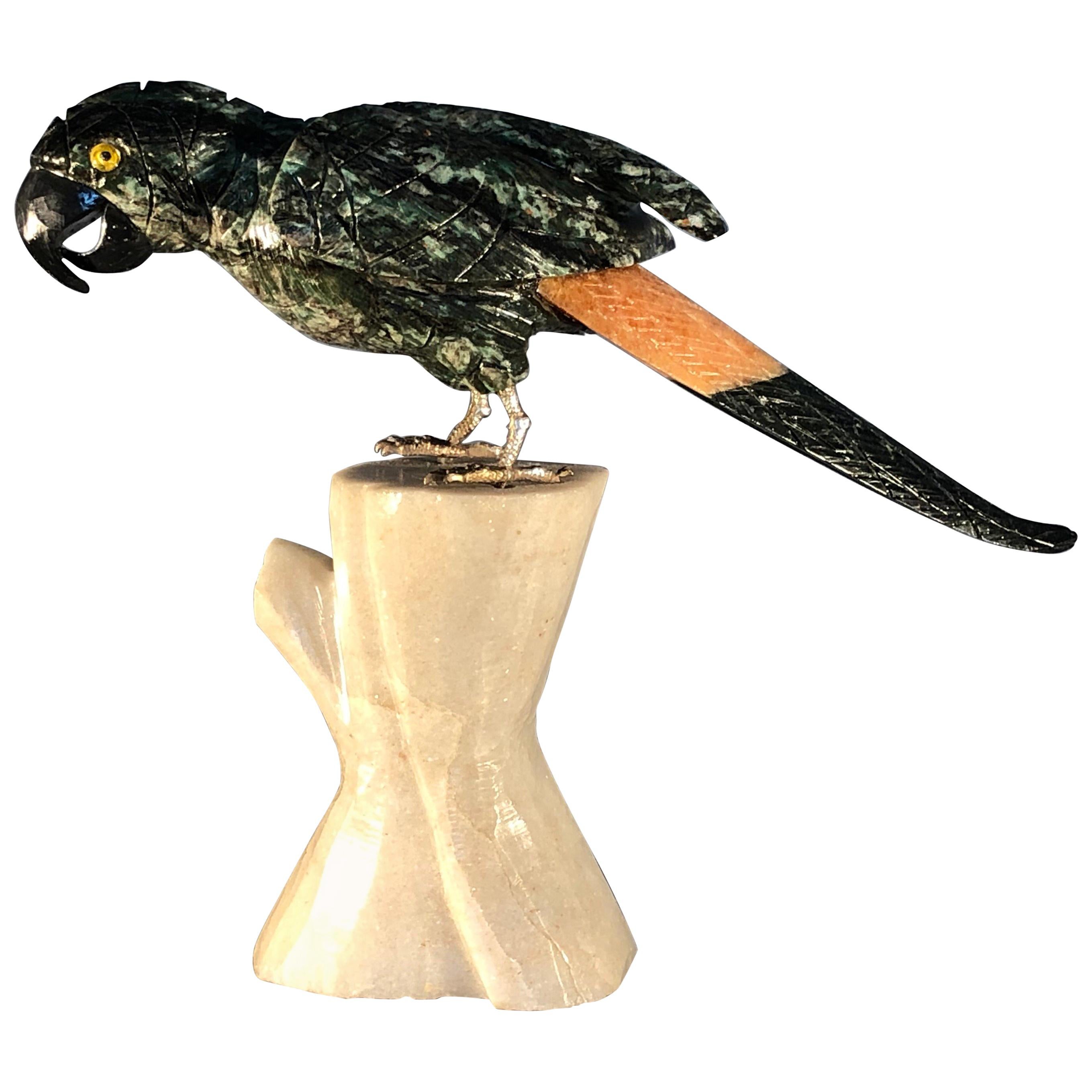 Semi Precious Gemstone Figurine Decorative Small Parrot Bird SALE 