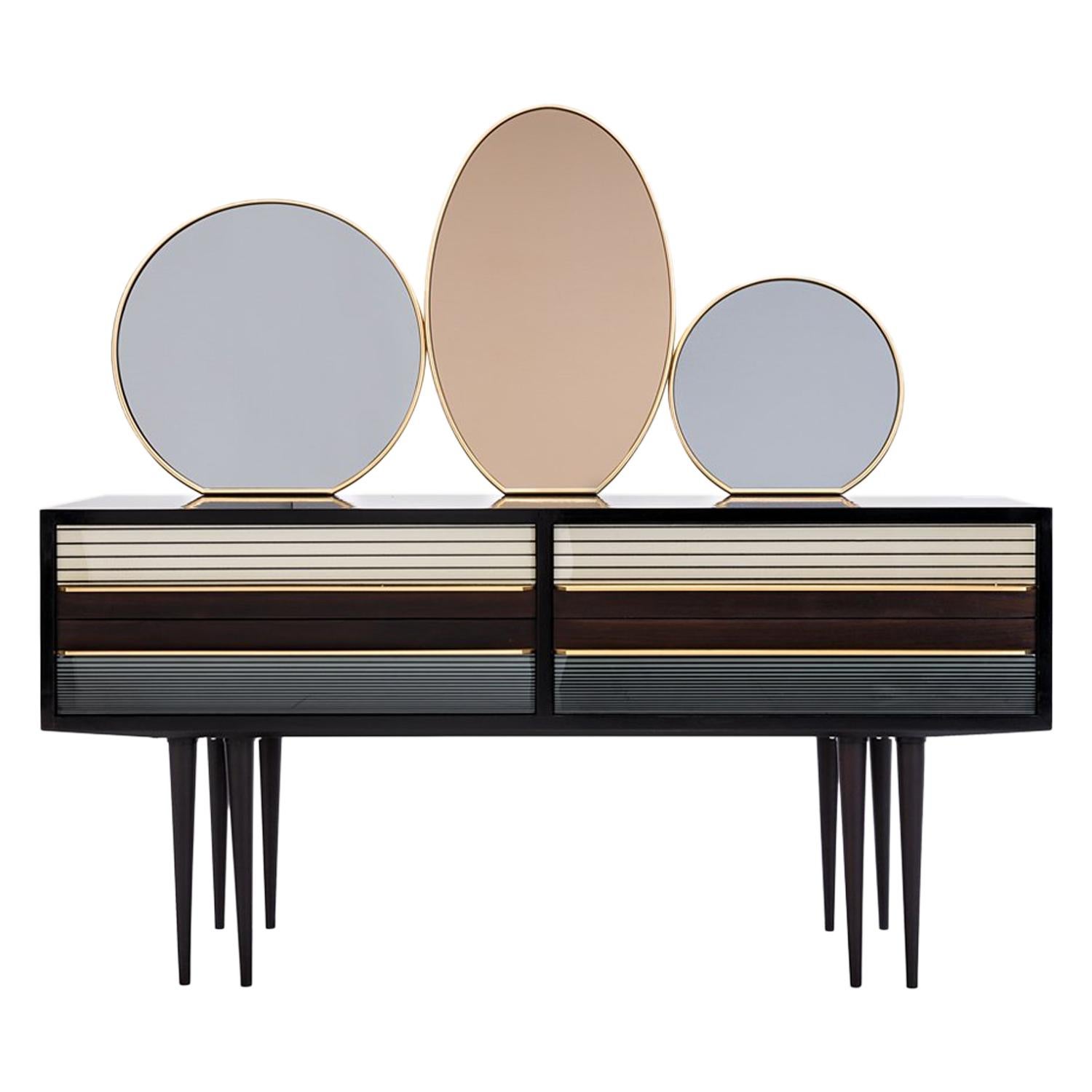 Baxter Buffet No. 2 in Rosewood with Tinted Mirrors, circa 1950 by Draga & Aurel For Sale