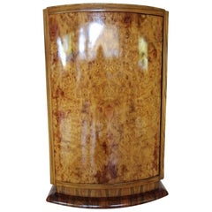 Round Elm Burl Art Deco Bar Cabinet, 1930s