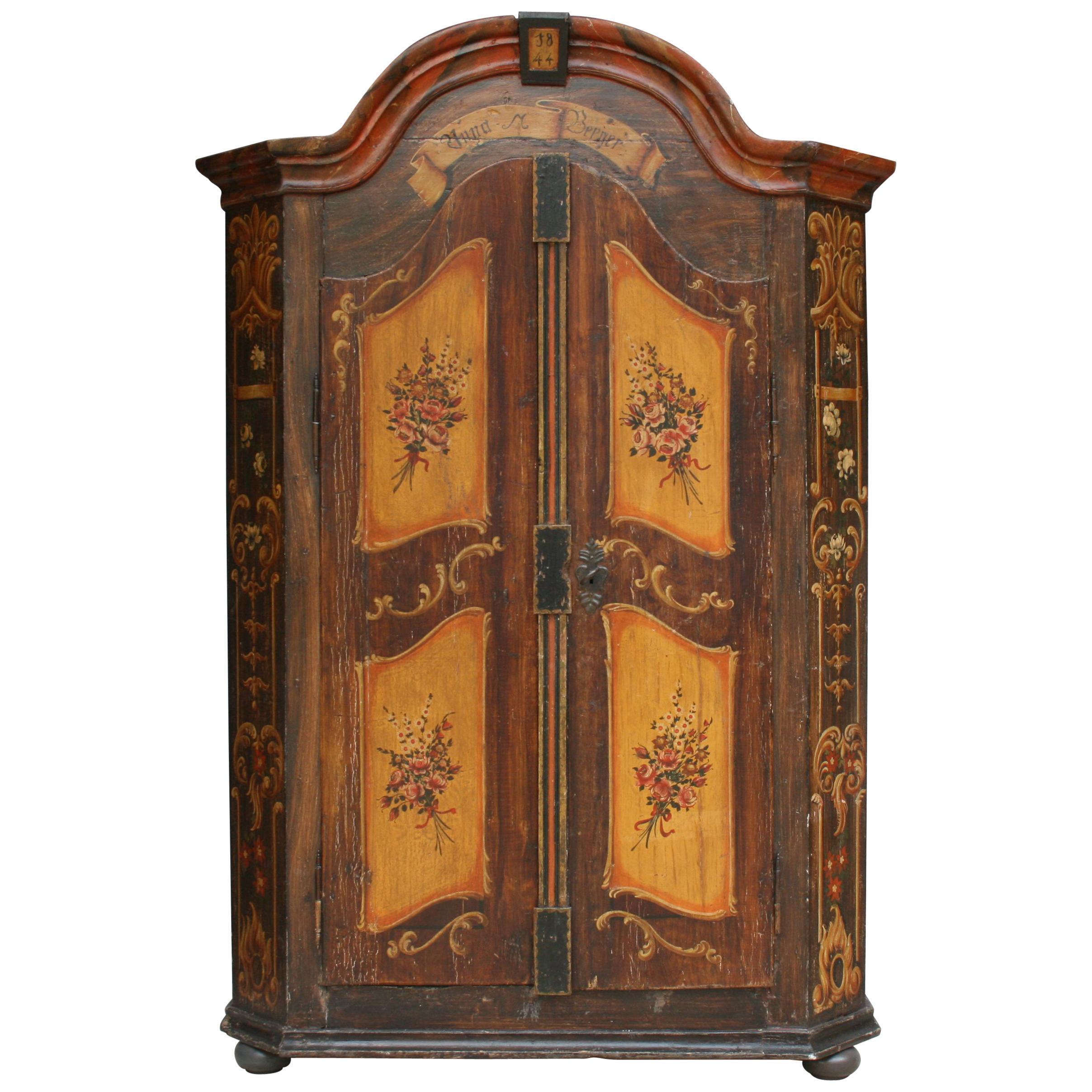 Antique German Hand Painted Armoire from 1844