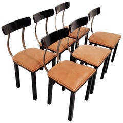 Set of 6 Black Wood Chairs by Lajos Kozma from Heisler Factory, Leather Covered