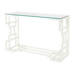 1980s Painted French Metal Console Table in White with Glass Top