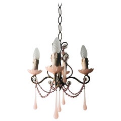 French Petit Pink Opaline Beads, Bobeches and Drops Chandelier