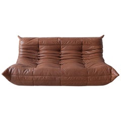 Vintage Togo 3-Seat Sofa in Kentucky Brown Leather by Michel Ducaroy for Ligne Roset