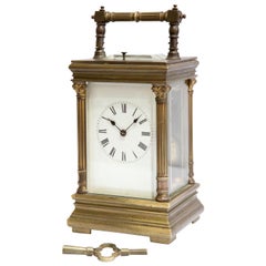 French Brass Repeating Carriage Clock Fluted Corner Pilasters and Corinthian