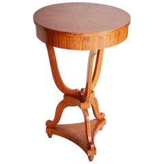 Small Biedermeier Rounded Table, Bohemia 1830-1839, Shellac Polish, Lemon Wood