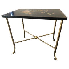 Vintage Coffee Table in the Style of Jansen Bronze and Lacquered Tray, 1960