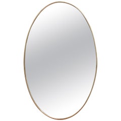Midcentury Oval-Shaped Italian Wall Mirror with Brass Frame, 'circa 1950s'