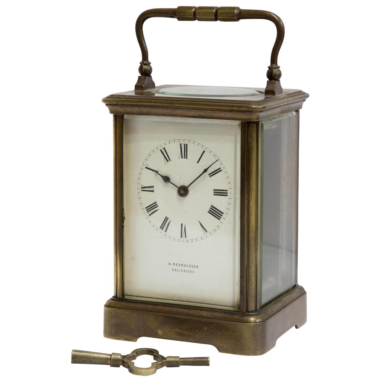 French Carriage Clock Timepiece with Enamel Dial by A. Reynoldson Salisbury