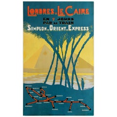 Original Vintage Simplon Orient Express Railway Travel Poster London Cairo Egypt