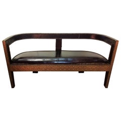 Handmade Moroccan Cedar Wood Bench, Leather Cushion