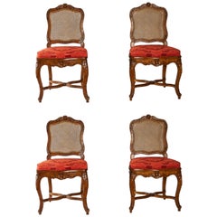 Set of Four Carved Caned Chairs Stamped by Jean-Baptiste Cresson Circa 1750