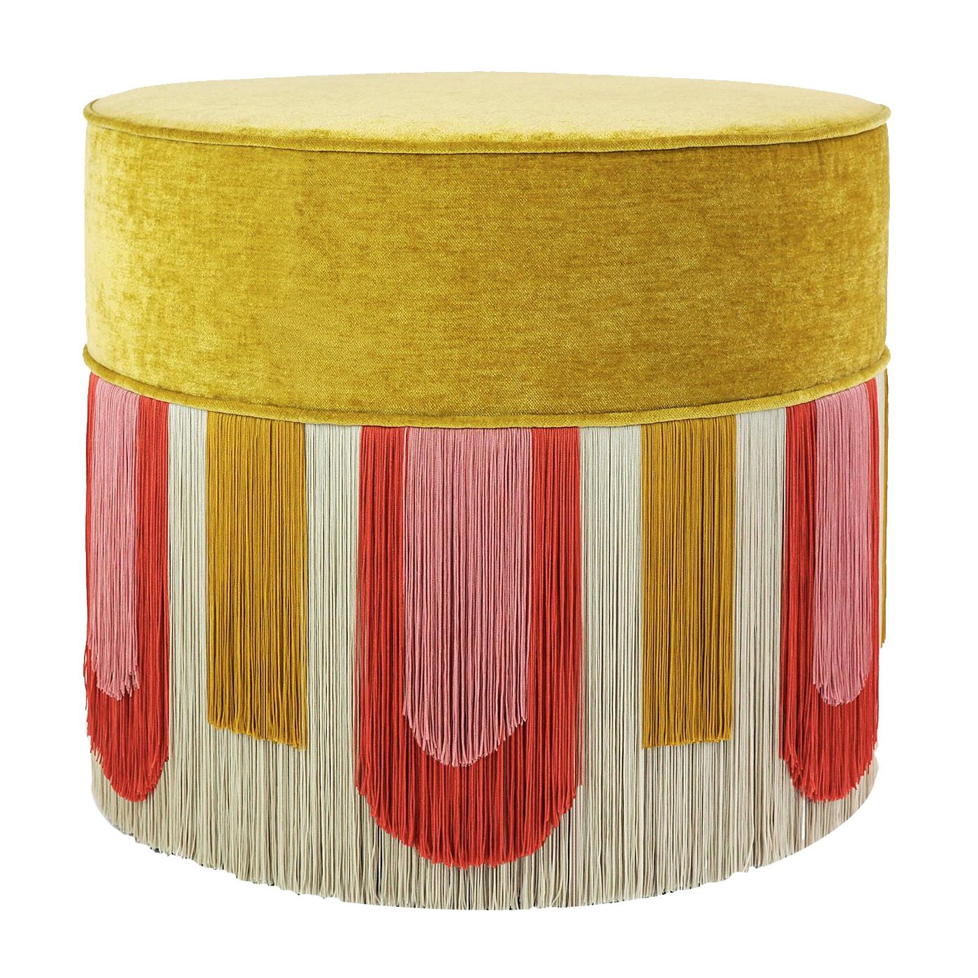 Couture Geometric Deco Yellow Pouf For Sale