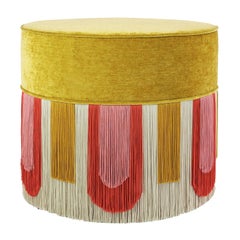 Vintage Couture Geometric Deco Yellow Pouf