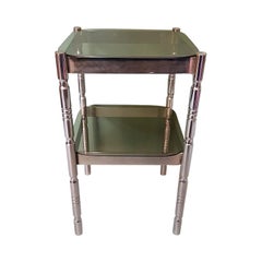 Vintage Retro French Chrome Side Table with Smoked Colored Glass
