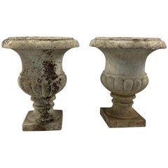 19th Century Pair of Carrara Marble Campana Shaped Garden Urns