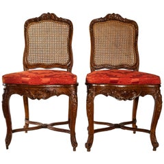 French Louis XV Period, Pair of Carved Caned Chairs, circa 1750