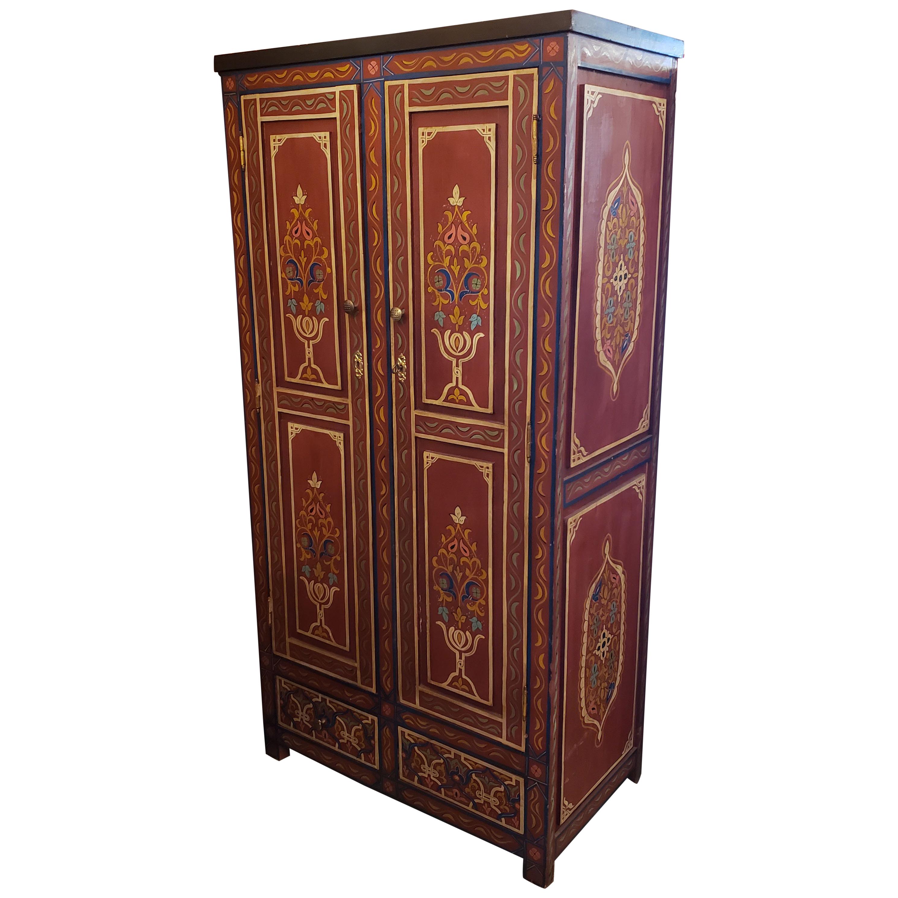 Moroccan Hand Painted Wooden Armoire, Plenty of Space For Sale