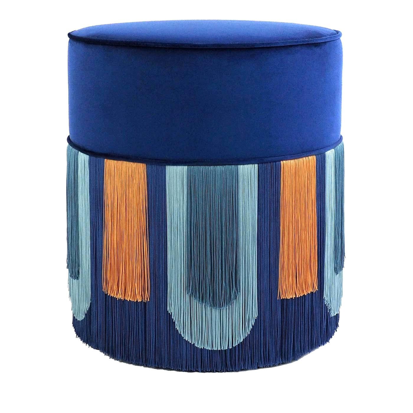 Couture Blauer Deko-Pouf mit geometrischem Muster