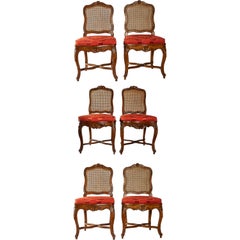 French Louis XV Period, Set of Six Carved Caned Chairs, circa 1750