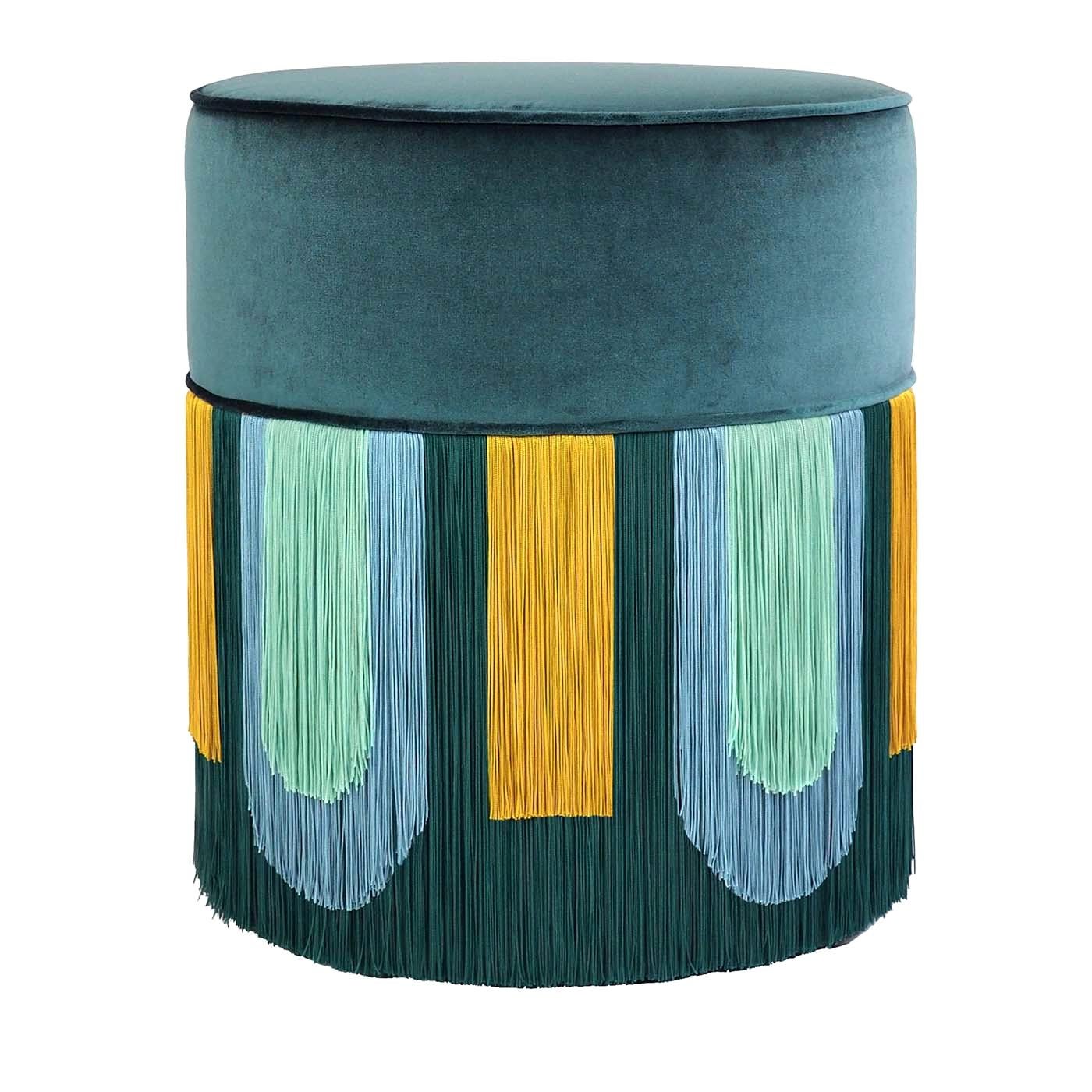 Couture Geometric Decò Green Pouf For Sale