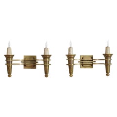 Pair of French Brass 2-Light Wall Sconces, Late Second Quarter of 20th Century