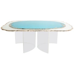 Contemporary Coffee Table Silvered Art Glass Surface and Transparent Legs