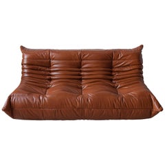 Togo 3-Seat Sofa in Whiskey Leather by Michel Ducaroy for Ligne Roset
