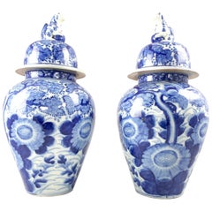 Late 20th Century Pair of Chinese Blue and White Vases and Covers