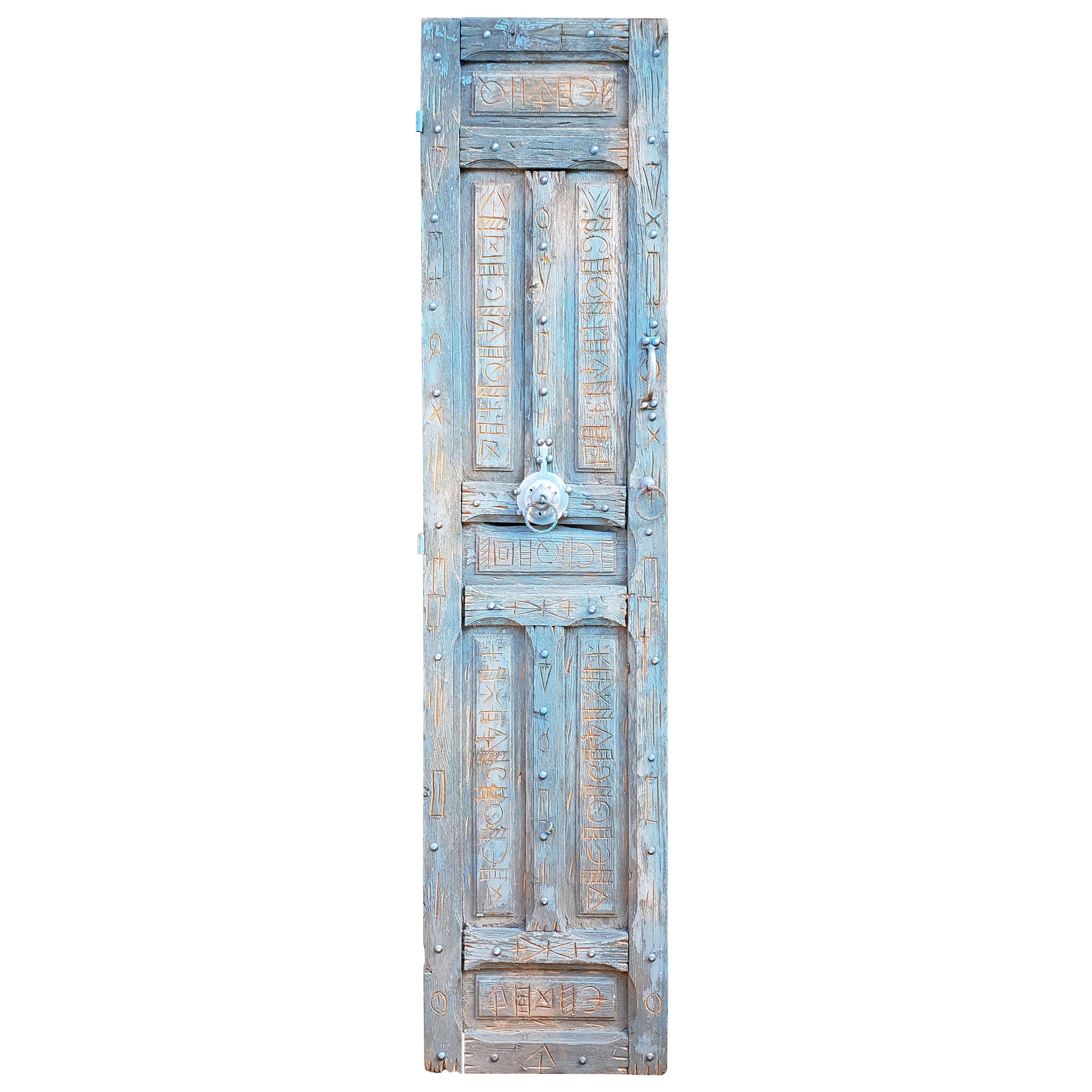 Single Panel Moroccan Wooden Door, Light Blue 23MO55 For Sale