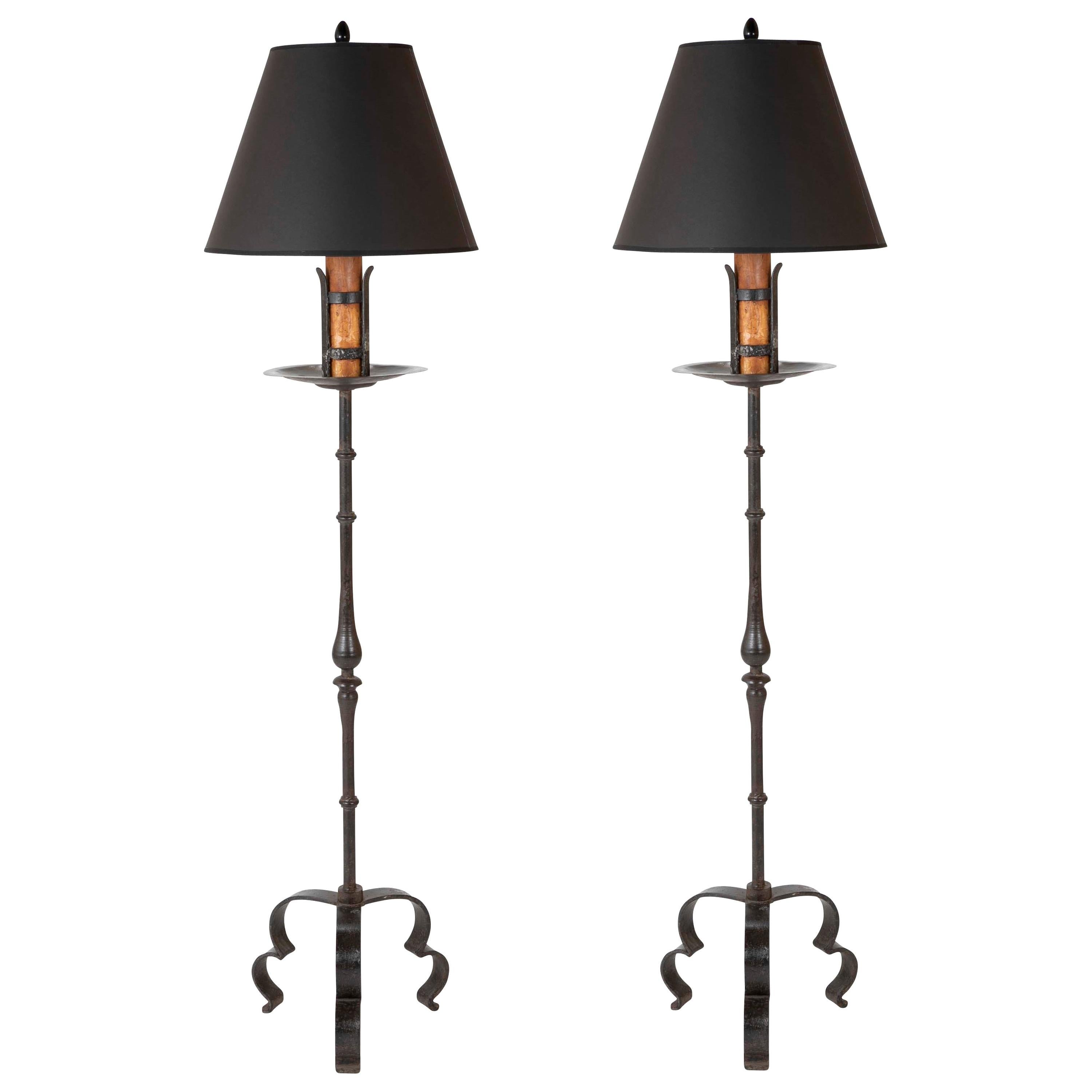 Pair of Spanish Wrought Iron Floor Lamps